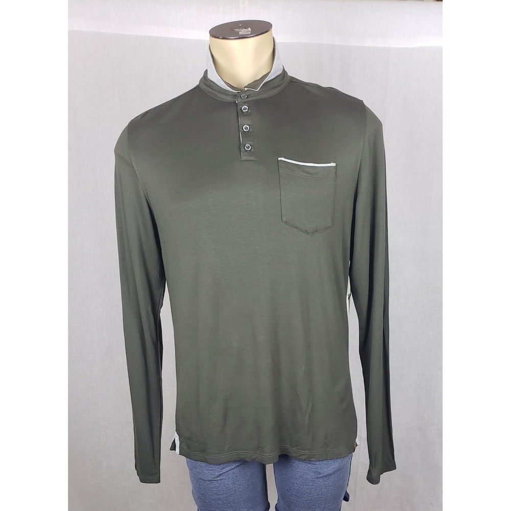 Fundamental Coast Newport Polo Mens M Military Green Long Sleeve Casual Preppy - Picture 1 of 12